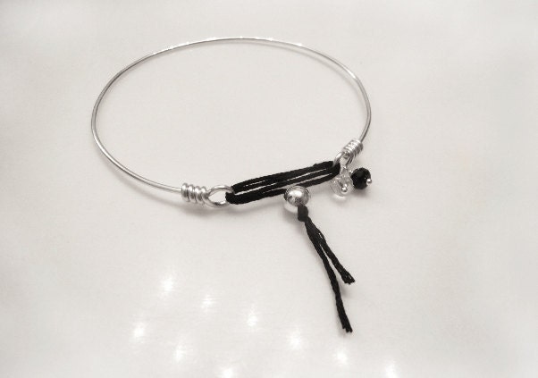 Simply Silver - Sterling Silver Wire Wrap Bracelet - Black and White