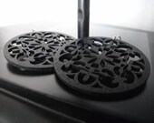 Wood Earrings - Iron Gates - Intricately Carved/Cut Wood Earrings - Matte Black