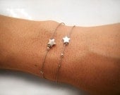 Star Jewelry - Make a Wish - Silver Star Bracelet - Delicate Simple Bracelet - Simple Modern - Twins - Gray Silk Cord