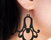 Art Nouveau Earrings - Intricately Carved/Cut Wood Earrings - Matte Black - Gifts for Her Under 20