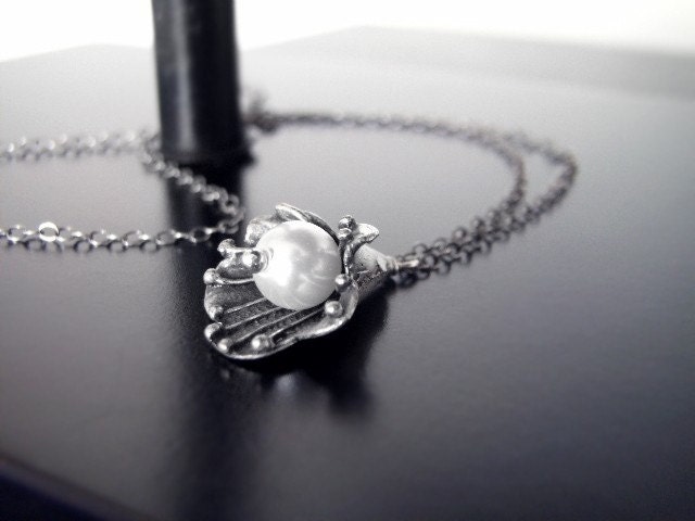 Gifts for Her Under 30 - Oxidized Silver/Brass Necklace - Organic Pearl Sea Flower