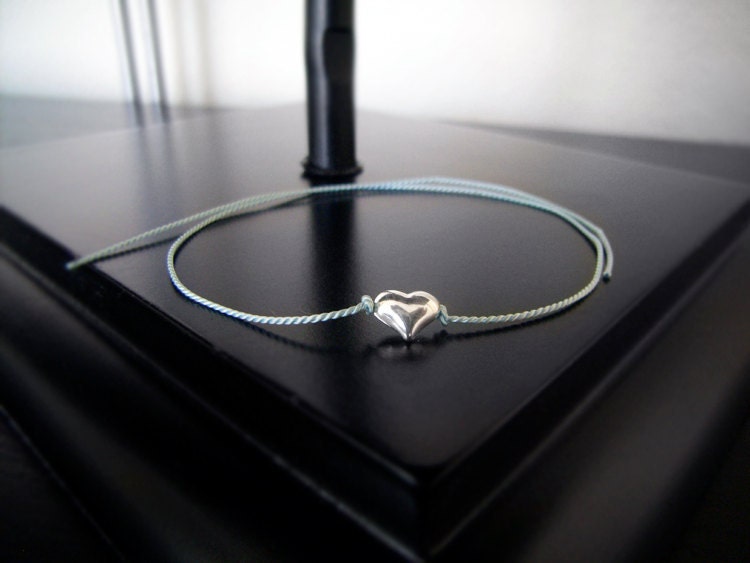 Sterling Silver Original Tiny Puffy Heart Wish Bracelet - Friendship Bracelet, Charm Bracelet - Bridesmaid Gift