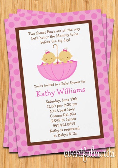 Twins Baby Shower Invitation - Girls in Pink Umbrella Il_170x135