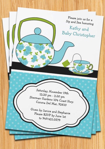 Sip and See Baby Shower Invitation Boy