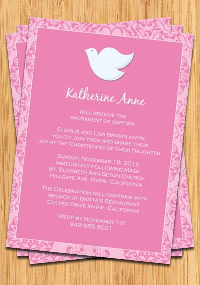 Pink Dove Girl's Baptism Invitation Il_570xn