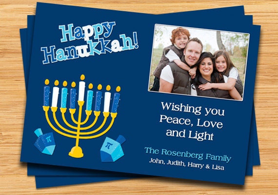 Hannukah Card with Family Photo - Digital File - Print Yourself Il_570xn
