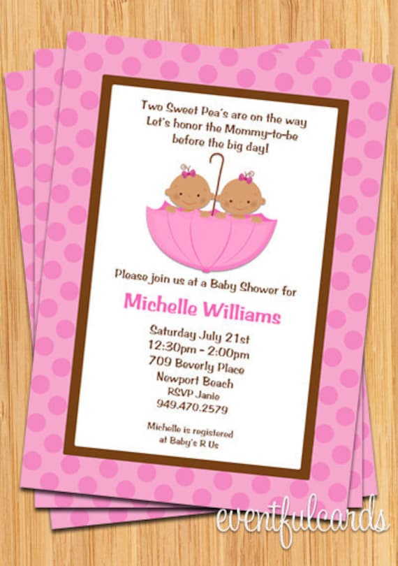 African American Twin Girls Baby Shower Invitation Il_570xn
