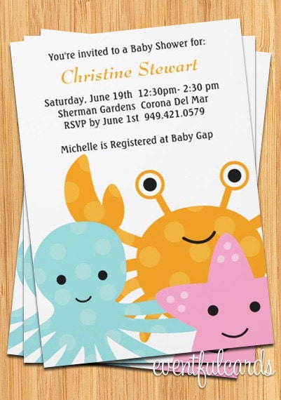 Ocean Sea Animals Baby Shower Invitation Fully Customizable