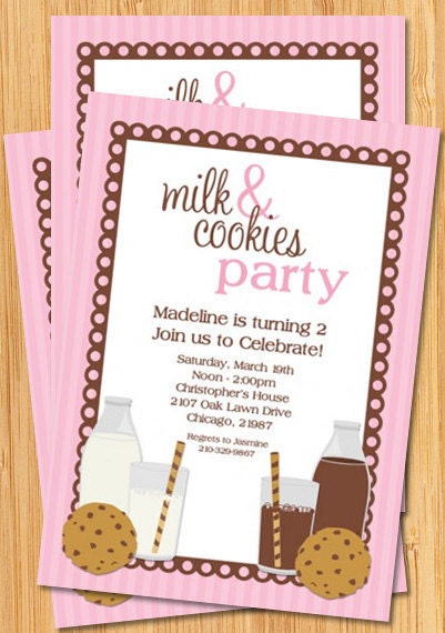 Milk and Cookies Birthday Party Invitation for Girl Il_570xn