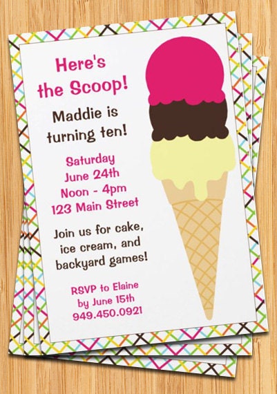 Ice Cream Birthday Party Invitation Il_570xn