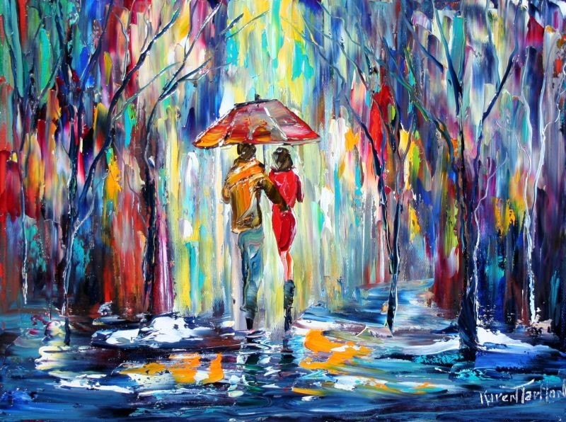 Custom Original Oil Painting Commission Romance Couple palette knife fine art modern impressionism on canvas by Karen Tarlton