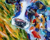 Fine art Print Curly Eyes Cow 8 x 10 from oil painting by Karen Tarlton - impressionistic whimsical art