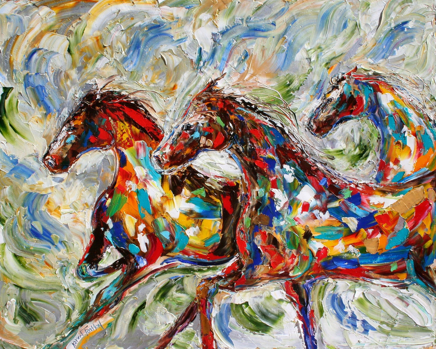 Wild Horses Equine 24" x 30" Gallery Quality Giclee Print on Museum Archival canvas of Original painting by Karen Tarlton fine art
