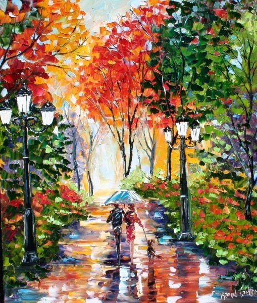 LIMITED Edition fine Art Giclee Print Walking the Dog from oil painting by Karen Tarlton modern impressionism