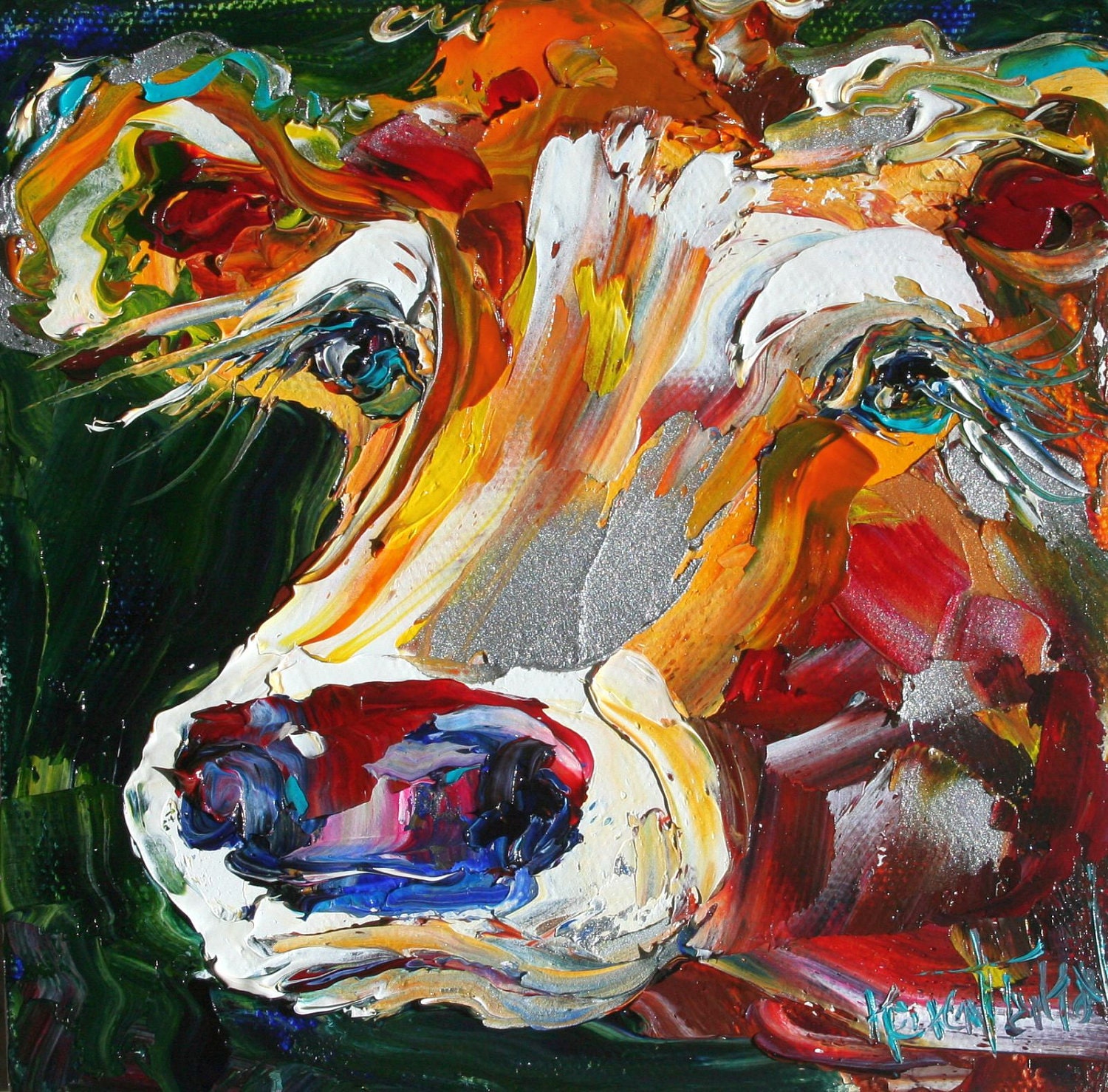 Original oil painting ABSTRACT MODERN COW Bovine by Karensfineart