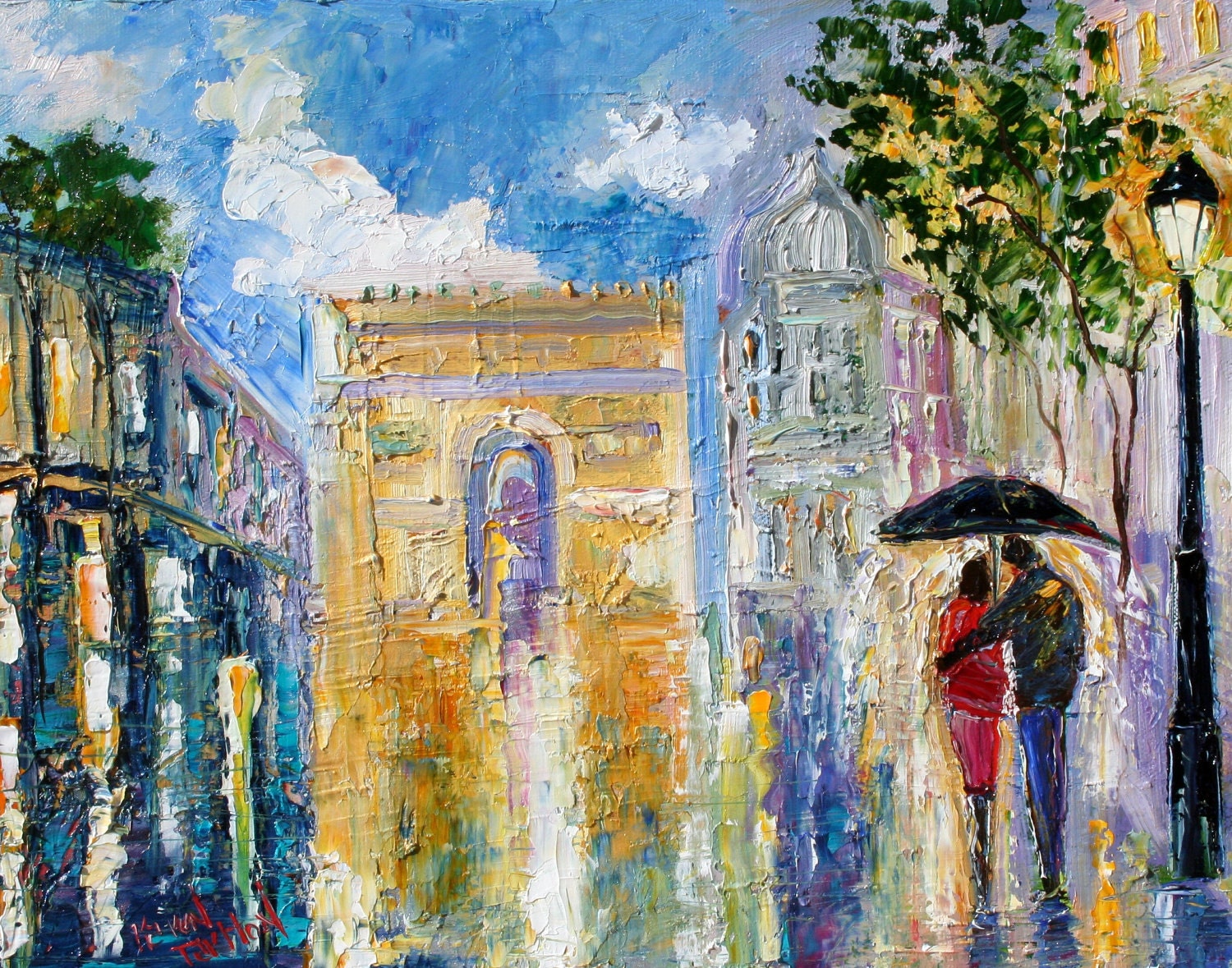Fine Art Print - Paris Rainy Romance - from oil painting by Karen Tarlton - impressionistic palette knife art