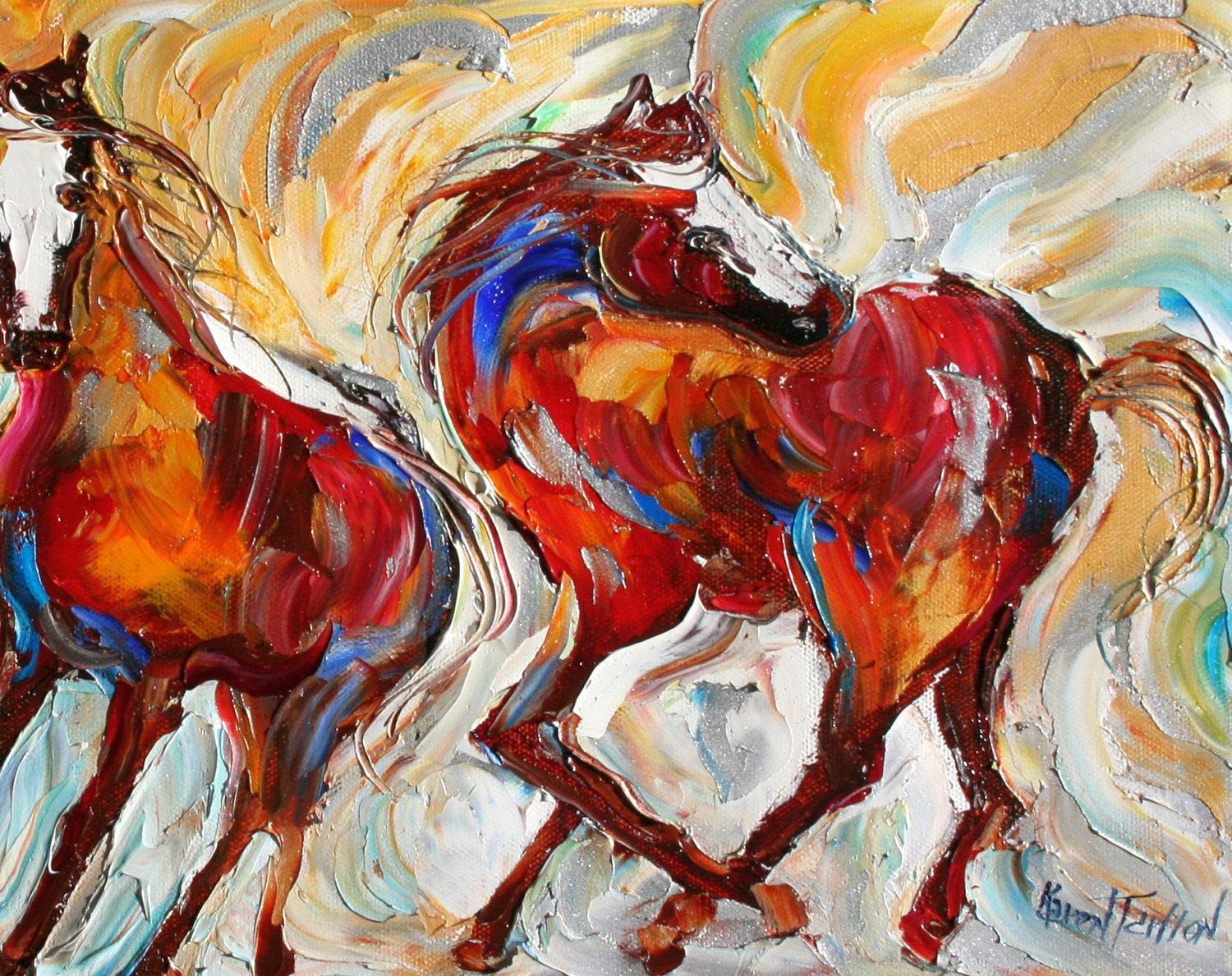 Fine Art Print - Wild Mustang Horses - from oil painting by Karen Tarlton - impressionism Equine Horse art