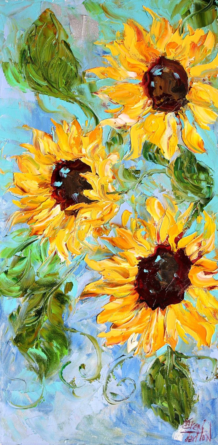 Original painting SUNFLOWER abstract MODERN impressionism oil palette knife fine art canvas by Karen Tarlton