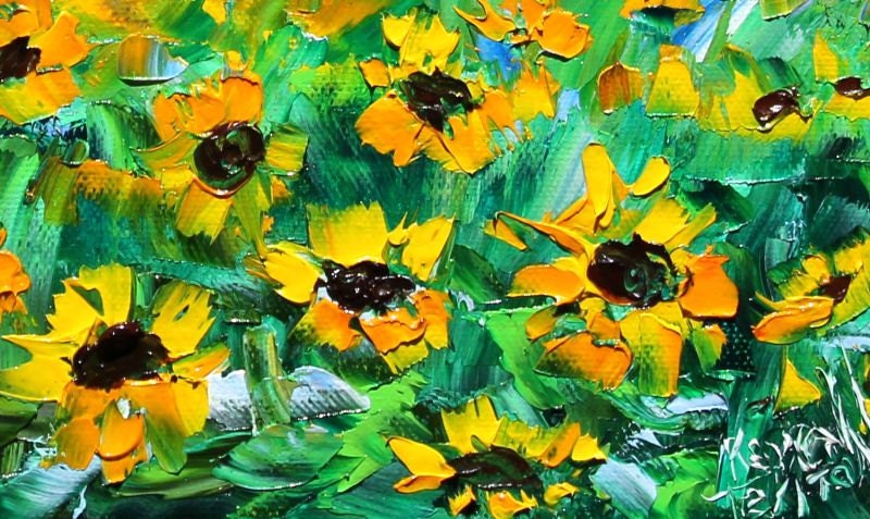 Sale painting original oil Provence Poppies, Sunflowers and Lavender palette knife on canvas fine art impressionism by Karen Tarlton