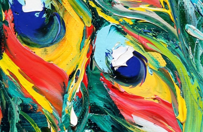 Original oil painting PEACOCK bird decorative palette knife fine art impressionism by Karen Tarlton
