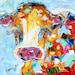 Original oil painting ABSTRACT MODERN COW Bovine fine art palette knife impressionism by Karen Tarlton