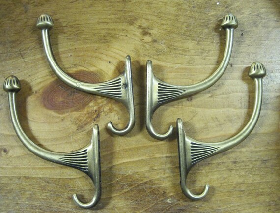 4 antique brass hall tree hooks 1967 by BandCEmporium on Etsy