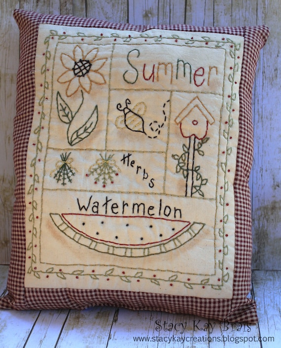 Primitive Summer Sampler  Pillow Handmade
