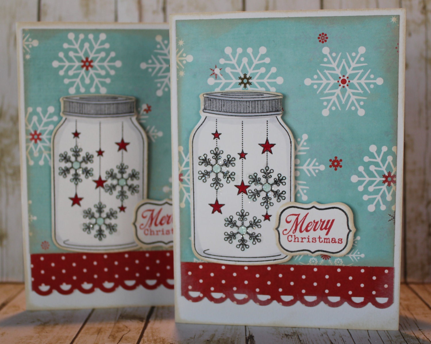Handmade "Merry Christmas" Snowflakes in Jar Card