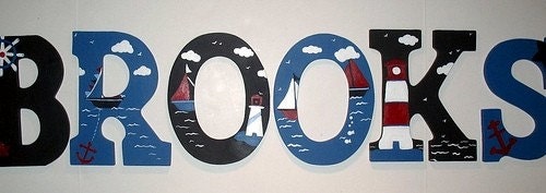 Nursery room decor Personalized Name Wall letters Nautical Pottery Barn Painting