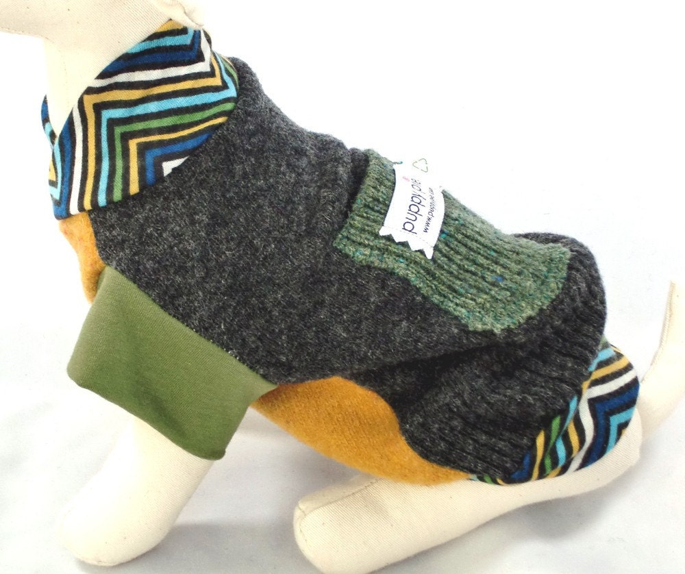 Eco recycled wool dog sweater in gray with pocket size 0