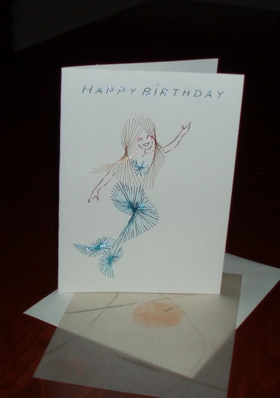 Happy Birthday Mermaid Hand Embroidered Card