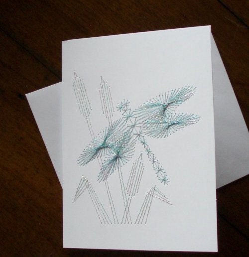 Greeting - Note Card -Dragonfly Hand Embroidered