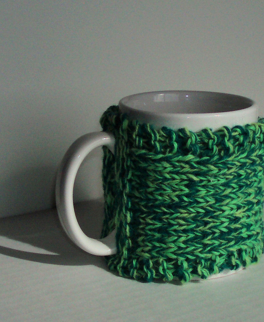 Green Mug Cozy - Hand Knit - Free Shipping