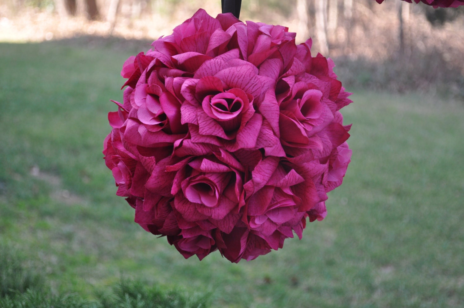 RESERVED: Set of 4 Fuchsia Silk Rose Pomanders and Bouts.