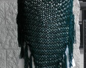 Chunky cowboy fringe bandana  triangle scarf , shawl , wool in hunter green