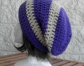 Purple Ivory  Slouchy Hat  , Hippie  , Oversized , Rustic , Unisex Fall Winter Fashion Accessories