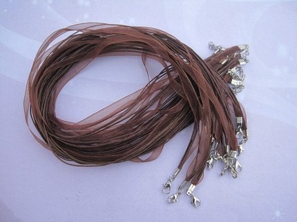 20pcs 17-19 inch adjustable brown ribbon necklace cord with lobster clasp