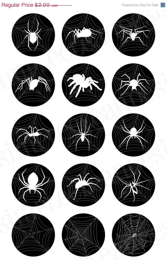 CIJ SALE Spiders Digital Collage Sheet 4x6 1 inch Circles Black and White Printable Halloween no.61 - SimpleCleanDesigns