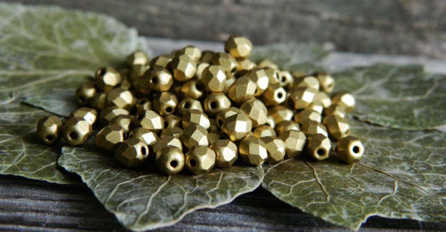 Czech Glass Beads Fire Polished Faceted Round 4mm Matte Metallic Aztec Gold (100pcs) Last Lot
