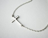 Off-Centered Sideways Cross Necklace - Sterling Silver