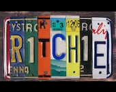 Funky Name Word Block Personalized Child's Name - Last Name - Anniversary Wedding - Recycled Art Company - Vintage License Plate Sign Art