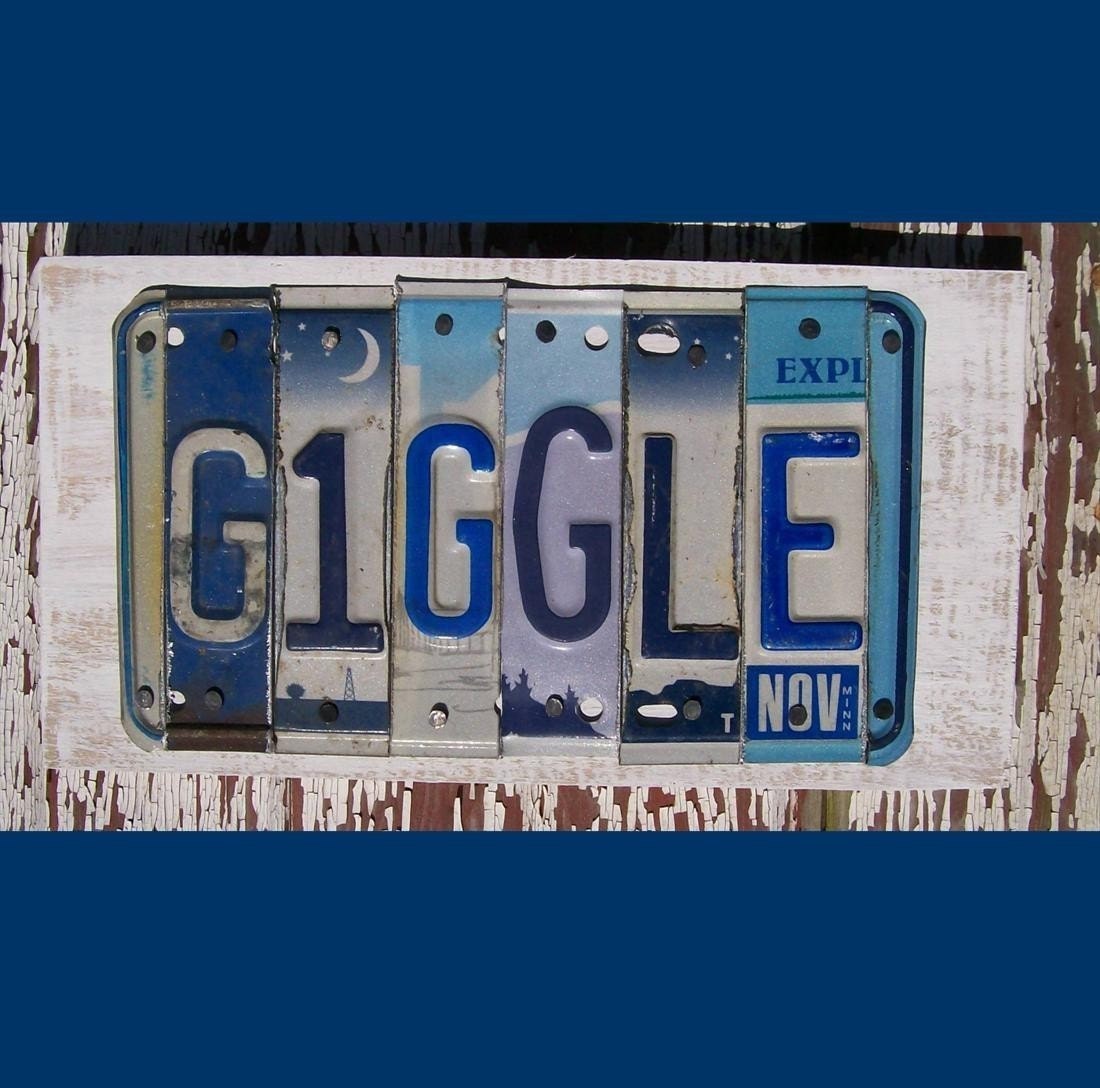 Funky Sandy Feet Word Block - Custom Words Available - Recycled Vintage License Plate Sign Art - Salvaged Wood - Upcycled Artwork