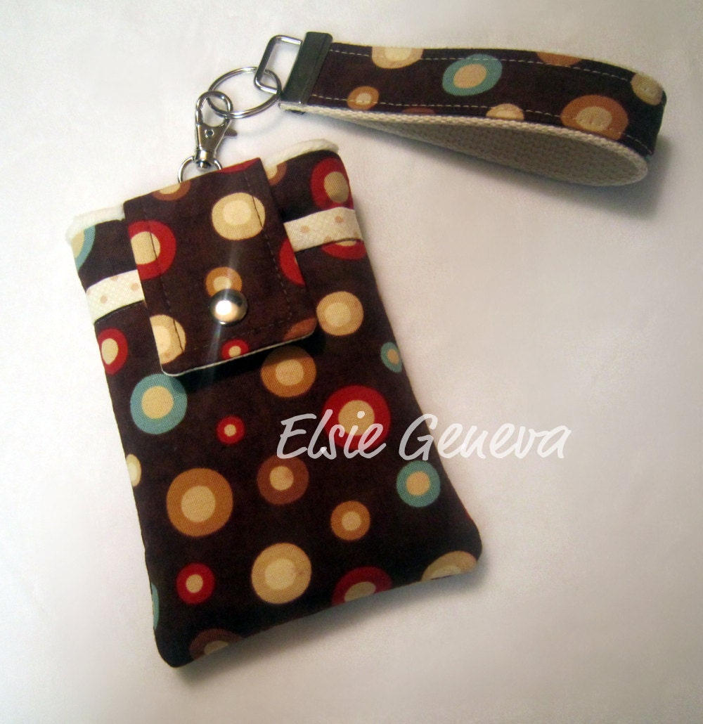 Brown, Red, & Aqua Dots Phone Case with Wristlet Ready to Ship