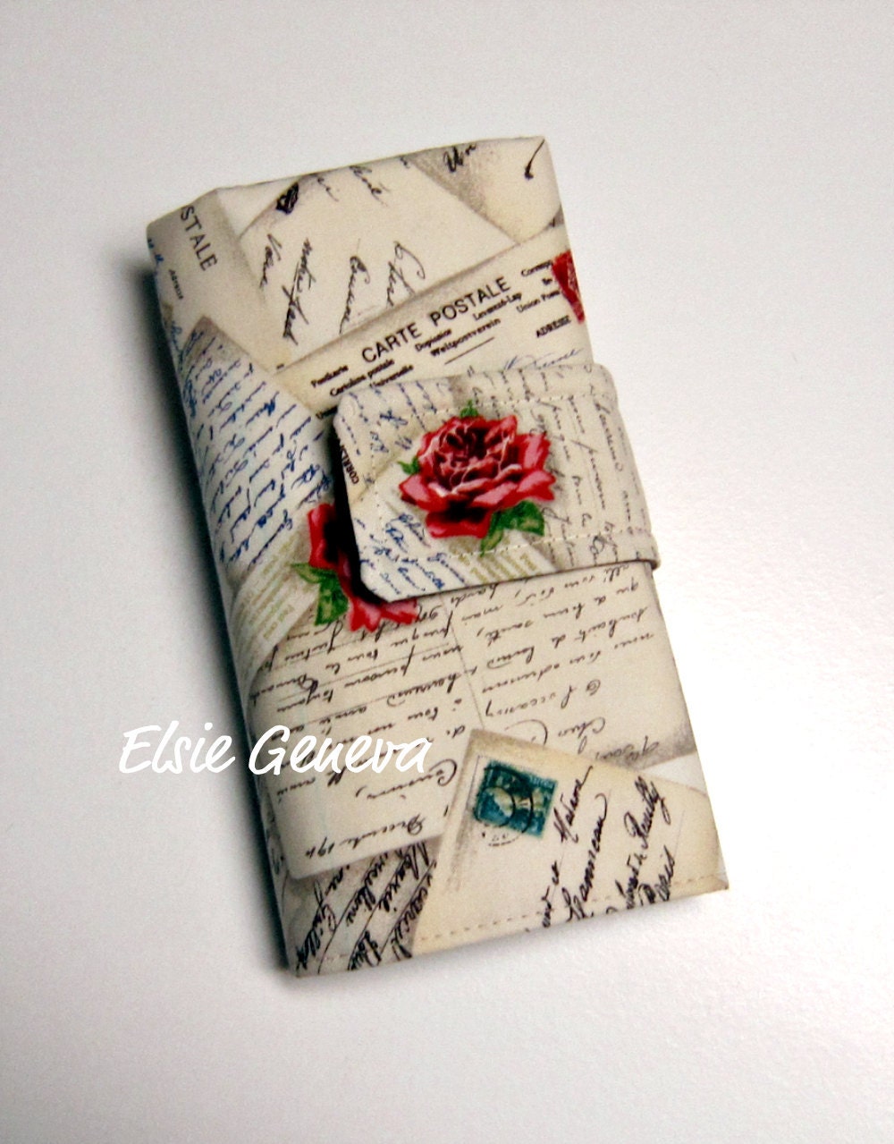 Vintage French Post Cards Crochet Hook Case / Organizer with Zipper Pocket