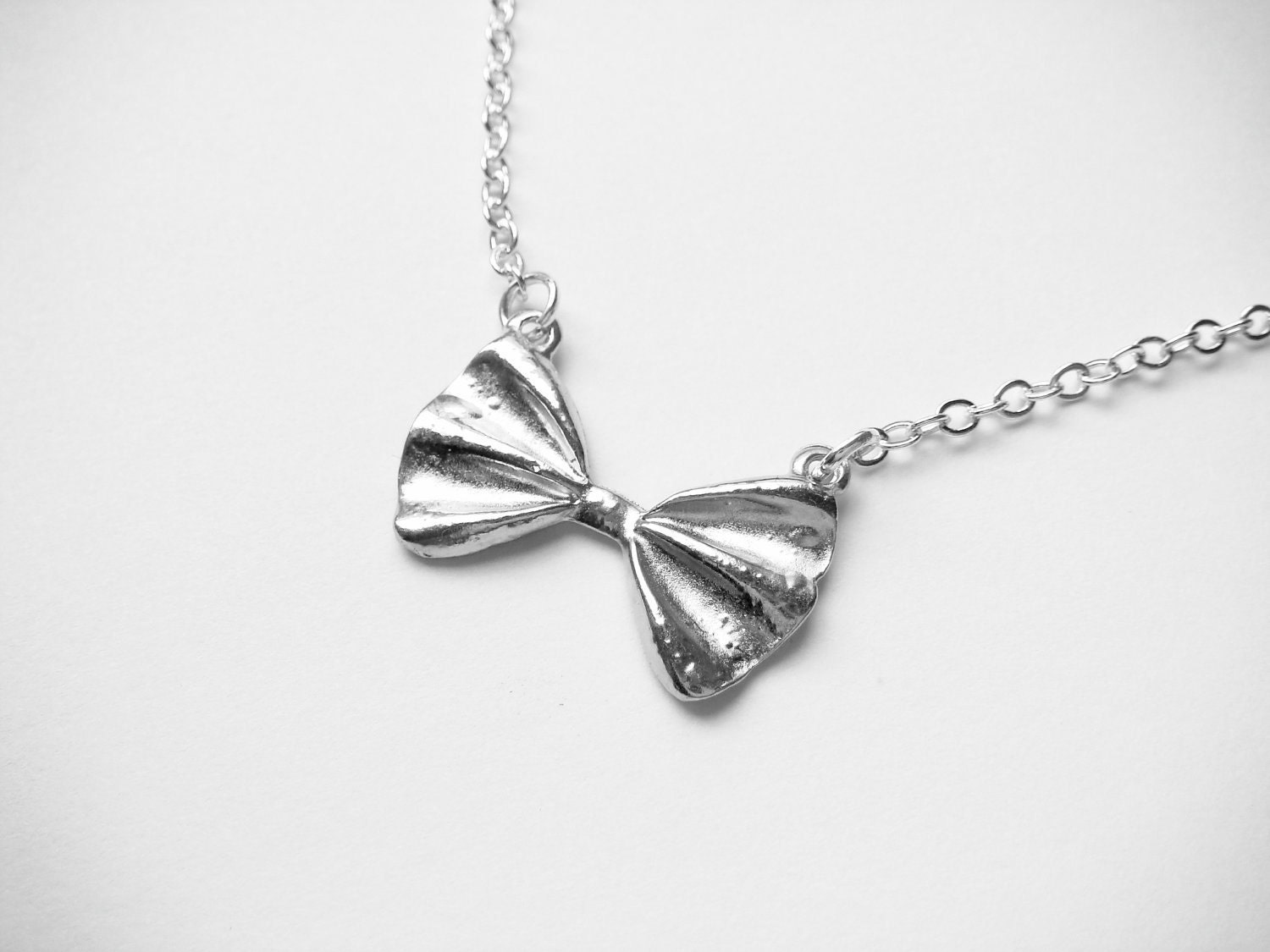 Bow Tie Necklace In Silver - Simple Jewelry - Minimalist Jewelry - Small And Sweet