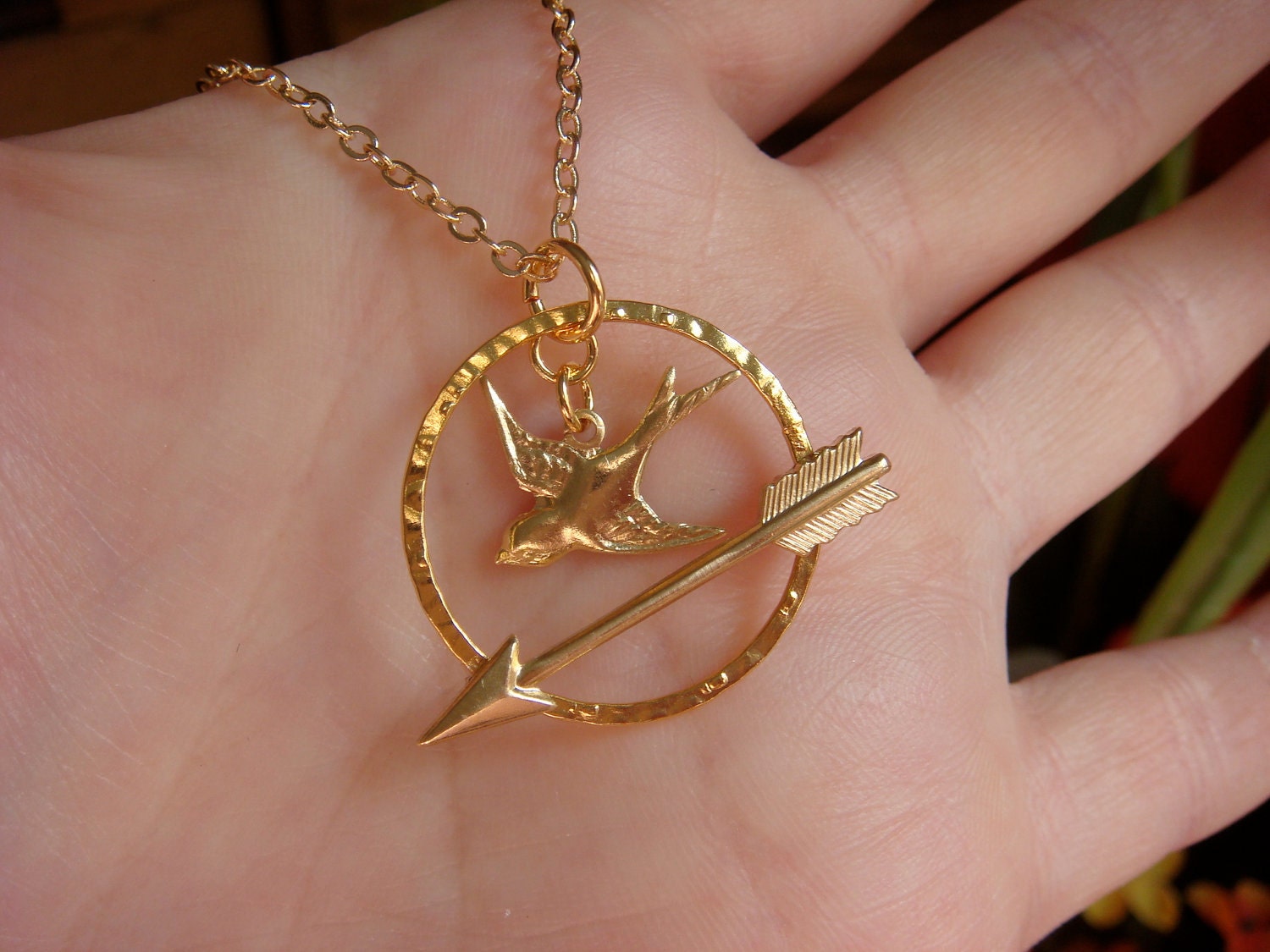 Hunger Games Necklace Mockingjay Bird And Arrow - Katniss Pin - SALE