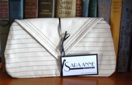 Blue and Brown Striped Clutch