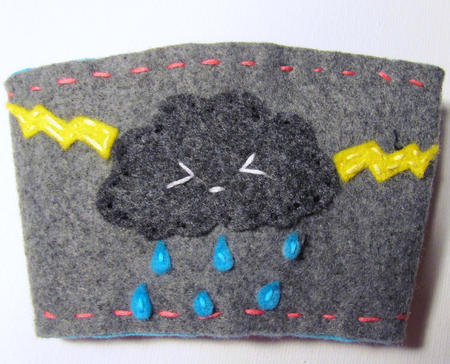 CLEARANCE Reversible grumpy and happy cloud felt coffee cozy