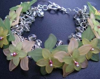 Double Flowers of Greens and Yellows Charm Bracelet