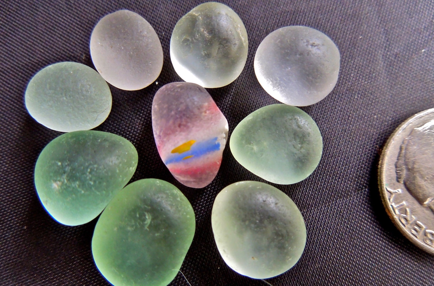 Sea Glass & Beach Glass of Hawaii WOW PINK Striped MARBLE with Seafoam balls for jewelry